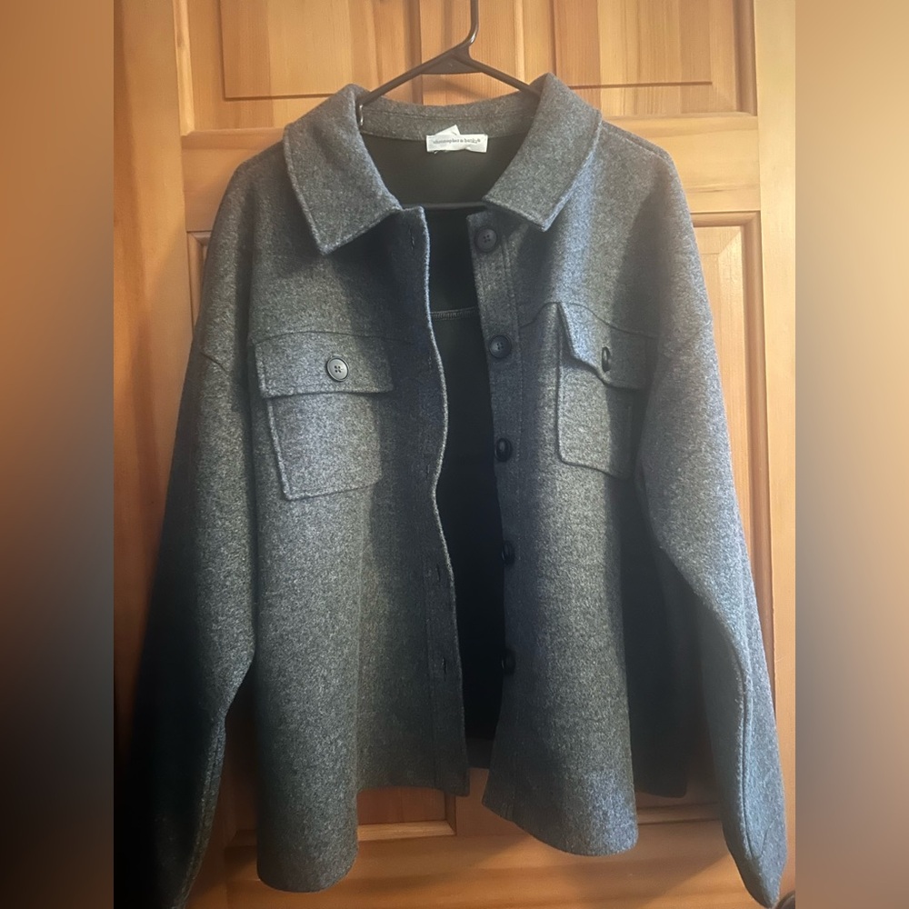 Christopher & Banks Gray Knit-Collar Jacket